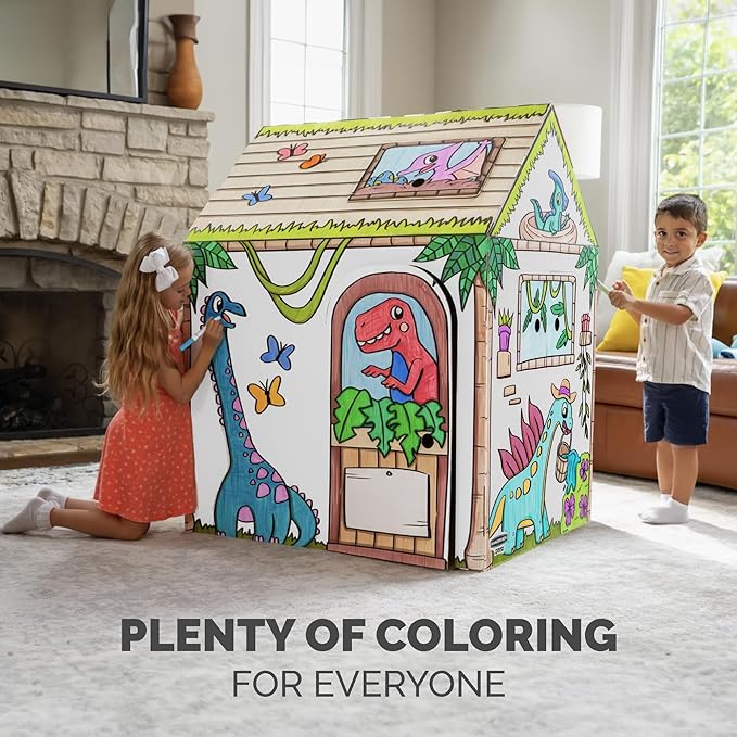 Bankers Box at Play Color in Dinosaur Playhouse, Cardboard Playhouse and Life Size Craft Activity for Kids and Families