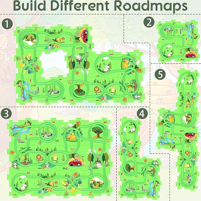 25PCS Puzzle Racer Kids Car Track Set, Land Series Jigsaw Puzzle Racer Car Play Set Preschool Gifts for Kids Christmas Birthday Gift for Boys Girls