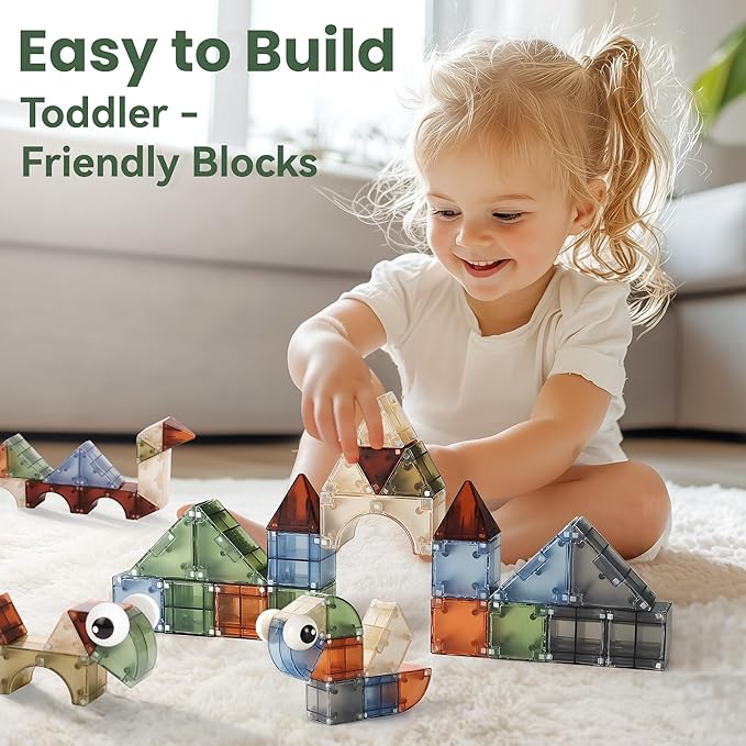 iPlay, iLearn Kids Magnetic Blocks, 62 PCS Magnet Stacking Block Building Toy, Toddler STEM Learning Montessori Sensory Toy, Preschool Classroom Educational Birthday Gift 3 4 5 6 7 8 Year Old Boy Girl