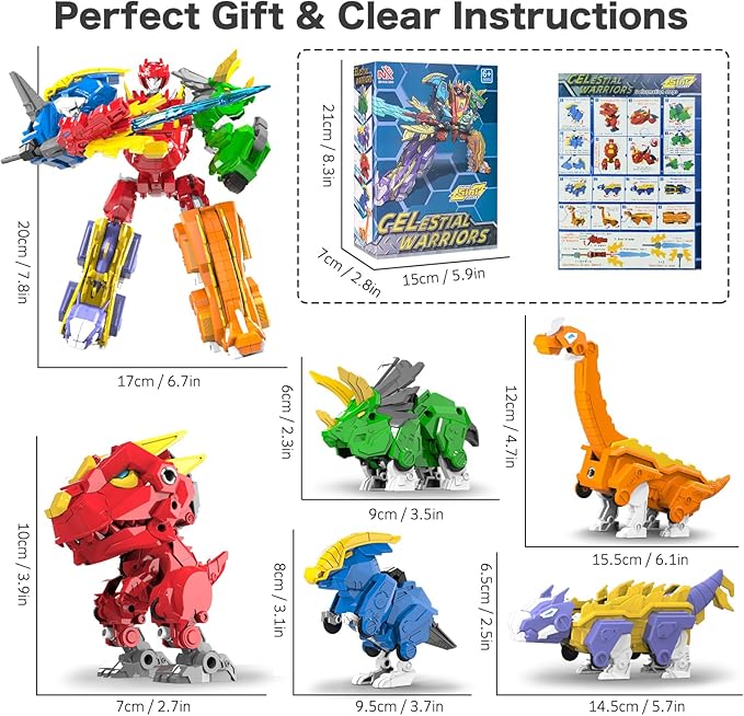 6+ Kids 5-in-1 Dinosaur Transforming Robot Toy - Safe, Durable, Easy Assembly | Educational Gift for Boys & Girls - Build & Combine into Mega Robot with Weapon