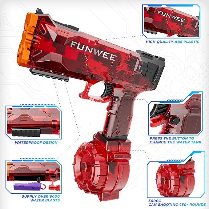 2 Pack Electric Water Guns for Adults Kids, Most Powered Full Automatic Water Squirt, High Capacity Long Range Classic Fully Strongest Water Blaster, Outdoor Swimming Pool Gift Toy