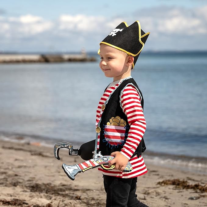 Liontouch - Pirate Vest - Captain Red Stripe | Age 3-8 Years - One Size Fits All | Pretend Play For Toddler Boys with Skull Motive | Dress Up, Fancy Dresses & Costumes For Kids Sailing the Caribbeans