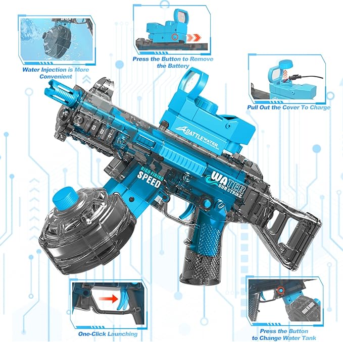 2 Pack Electric Water Guns for Adults Kids Automatic Squirt Water Gun High Capacity Water Gun Ultimate Battle Powerful Water Blaster Up To 33 FT Long Range Summer Outdoor Beach Swimming Pool Water Toy