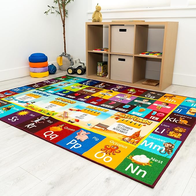 Alphabet Rug, 90" x 114" Educational & Imaginative Play Mat for Toddlers 2-4 Years, Soft Non-Slip Nursery Rugs & Playroom Floor Mat, Perfect for Classroom Decor