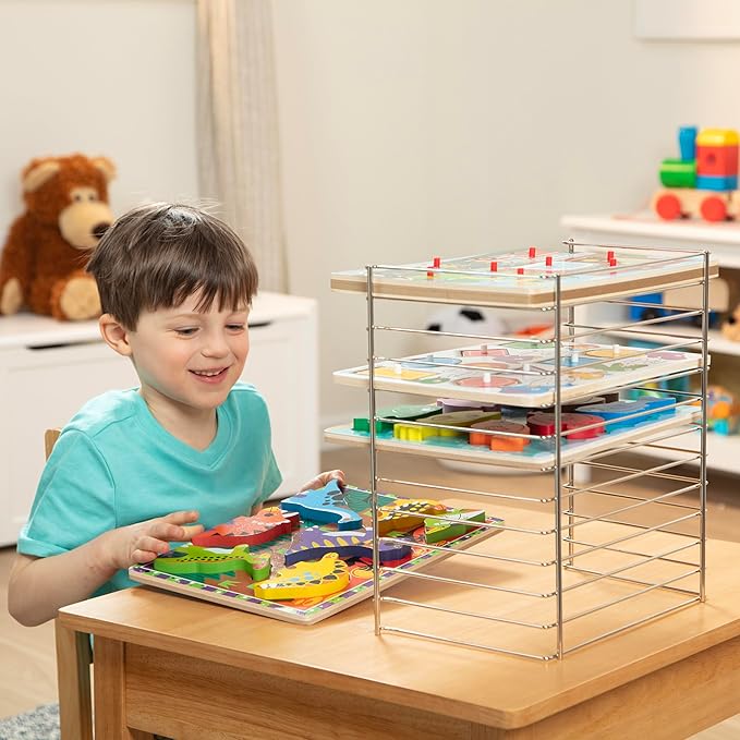 Melissa & Doug Multi-Fit Metal Wire Puzzle Rack 12 Inches Wide And 0.75 Inches Deep - Puzzle Holder Rack Storage Organizer For Kids,Silver