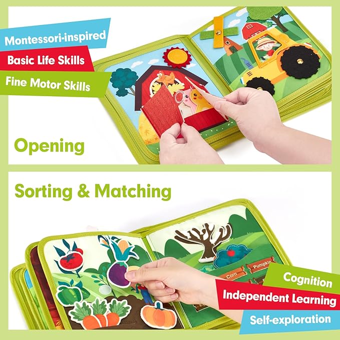 hahaland Busy Book for Toddlers 1-3 - Montessori Toys Busy Board for 1 Year Old Boy Gifts Girl Toys Educational Learning Quiet Activity Books Toddler Airplane Travel Toy 1-2 One Year Old Birthday Gift