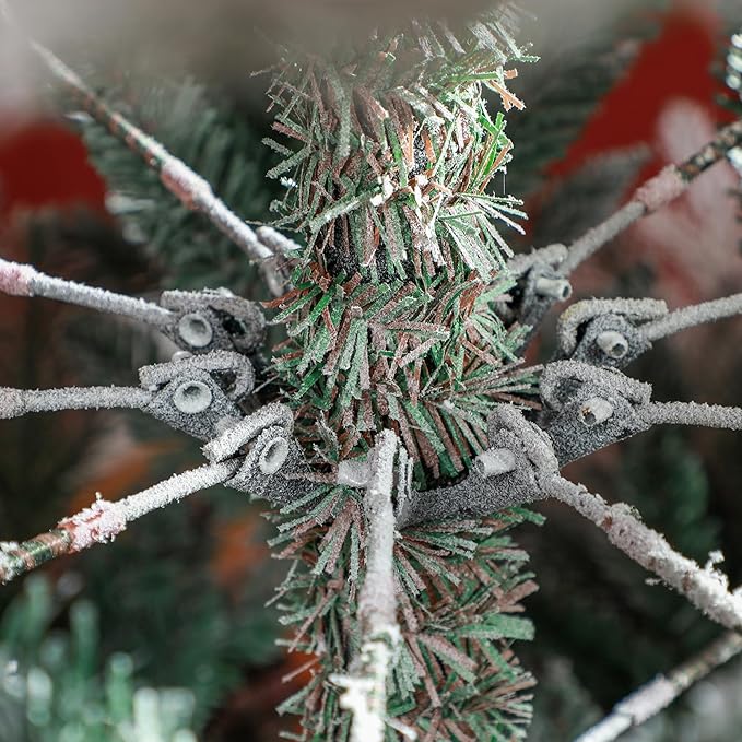 HOMCOM 9 Foot Artificial Christmas Tree, Pine Hinged Xmas Tree with 1939 Realistic Branches, Steel Base, Auto Open, Green with Snow-Flocked