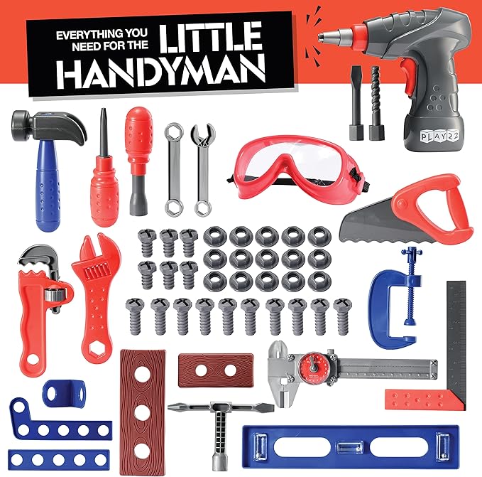 Play22 Kids Tool Set Bench 76 Pc - Toddler Tool Bench Set with Electronic Play Drill - Stem Educational Toy Pretend Play Construction Work Shop - Preschool Toy Gift for Kids Children Boys and Girls