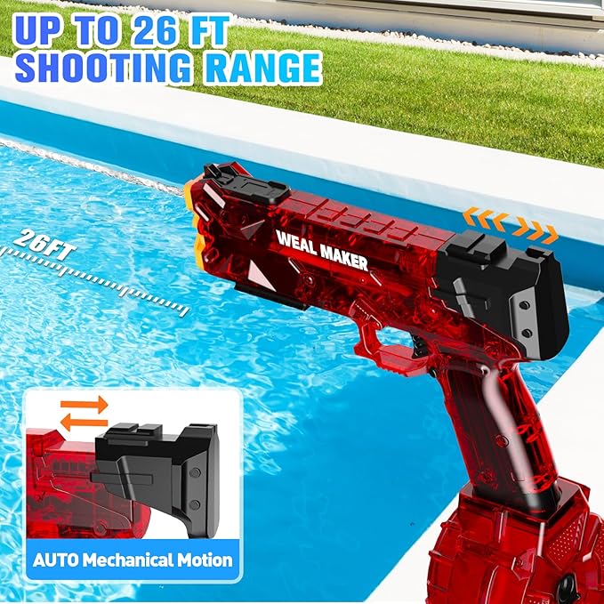 artcool Stronger Electric Water Gun for Kid/Aldult,Transparent Automatic Squirt Guns High Powered IP67 Waterproof, Water Guns with 400 Ammos for Outdoor Summer Beach Pool (Red)