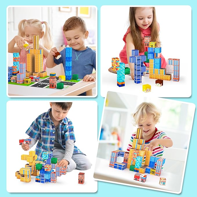 Magnetic Blocks, Modern City Edtion, Magnetic Building Cubes Boys & Girls Toys Age 3-5 4-8 5-7 Sensory Gift for Kids,Magnets Cubes,Upgraded STEM Gift, 1.2 Inches,