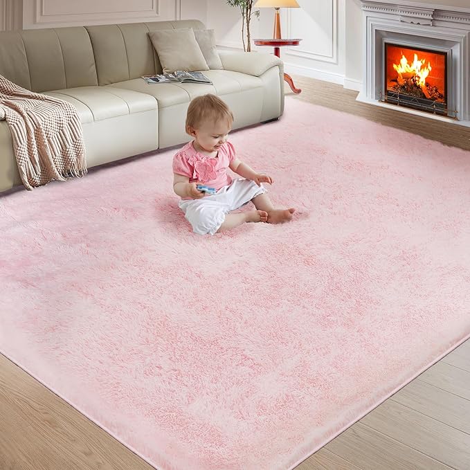 Fluffy Cute Rug for Living Bedroom, Pink Fluffy Soft Plush Area Rugs for Girls Bedroom, Fuzzy Nursery Rug for Baby's Toddler's,Clorful Room Decor for Teenage, Easy-Cleaning, Non Shedding, 3X4