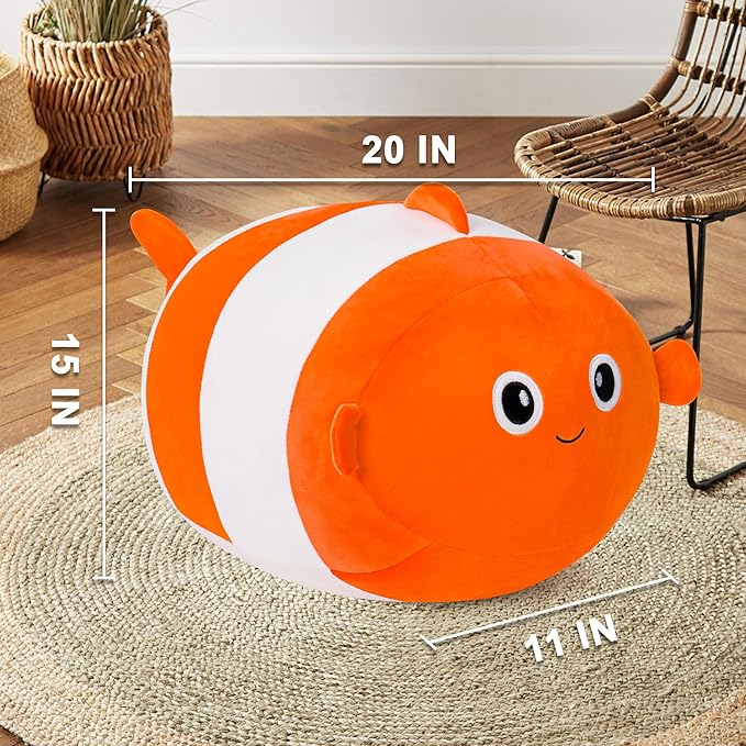 Wepop 20in Clown Fish Plush Stuffed Animal Toys, Cute Giant Pebble Throw Pillows Soft & Cuddly Plushies Dolls Birthday Gift for Kids Adults