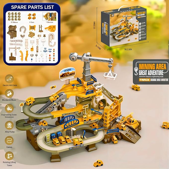 Construction Vehicle Toys Race Car Track for Kids Age 3-8 Train Set Best Birthday Gift with 4 Mini Engineering Cars