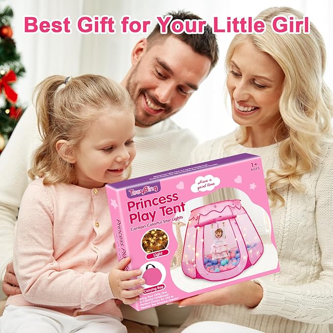 Pop Up Princess Tent with Star Light, Toys for 1 2 3 Year Old Girl Birthday Gift, Ball Pit for Baby 12-18 Month, Foldable Kids Play Tent for Toddler 1-3, One Year Old Girl Toy Indoor Outdoor