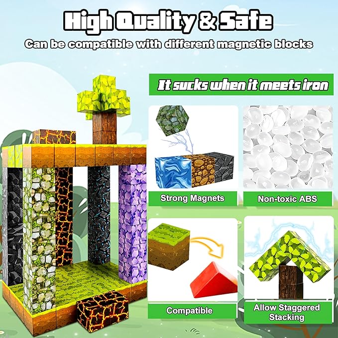 32pcs Magnet Building Blocks Montessori Stacking Toys for Toddlers ,Magnetic Tiles Building STEM Toys for Boys & Girl Kids Toddler Toys for 3+ Years Old