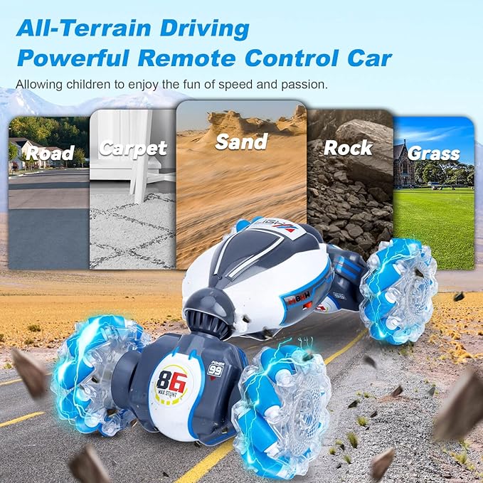 Gesture Sensing Stunt Car RC Cars Toys for Boys Girls 6-12 Yr, 2.4Ghz 4WD Hand Remote Control Car 360° Rotate Transform Off-Road Drift with Lights Music, Birthday Xmas Gifts for Kids, 4 Cars
