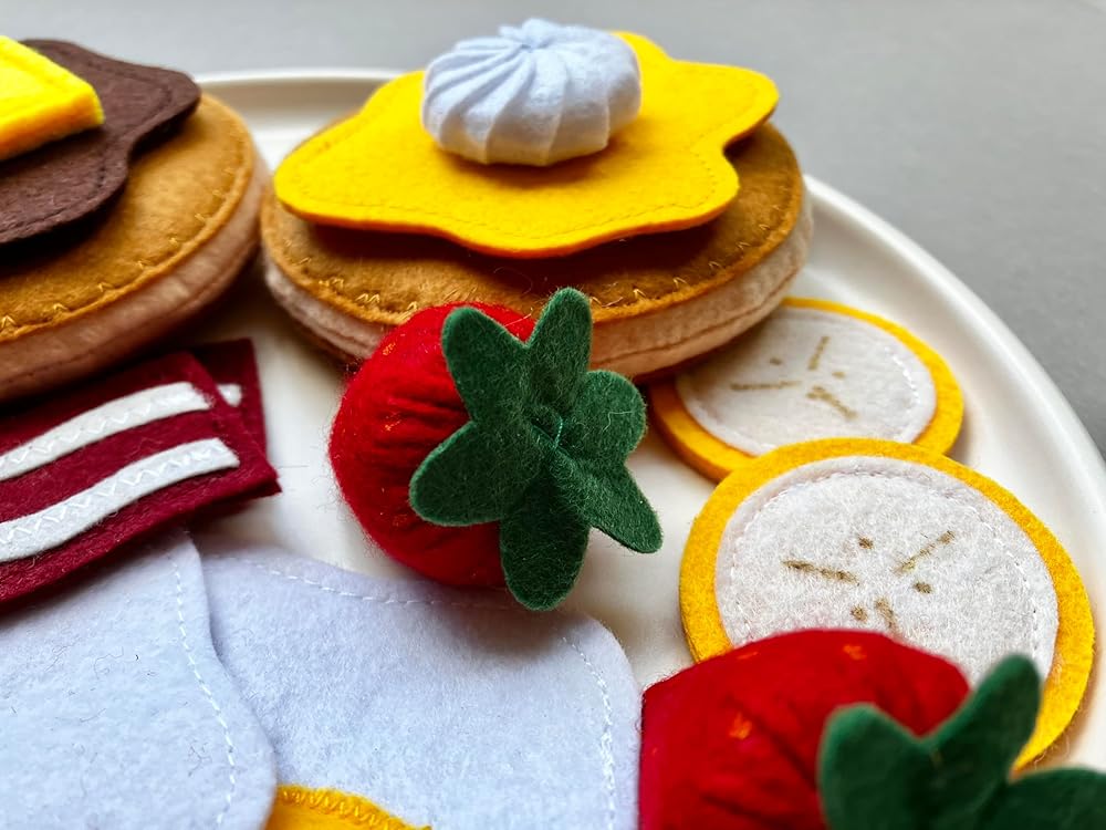 Pancake Breakfast Set/Felt Play Food for Toddlers & Kids/Pretend Play/Montessori Educational Kitchen Toys/Role Play