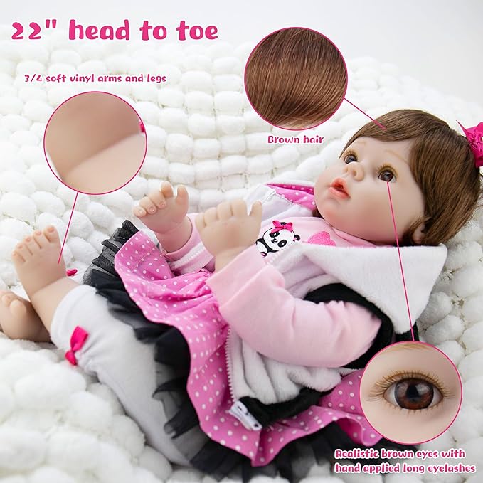Reborn Baby Dolls Girl Set- 22 Inches Realistic Soft Vinyl Newborn Baby Doll That Look Real, Best Toy for Kids Ages 3+
