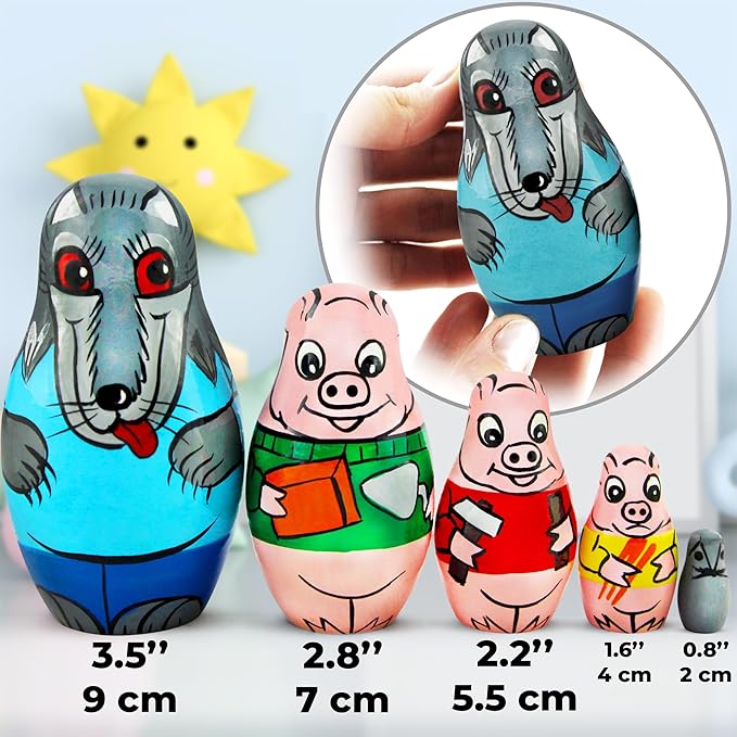 AEVVV Nesting Dolls Folk Fairy Tale The Three Little Pigs Set 5 pcs