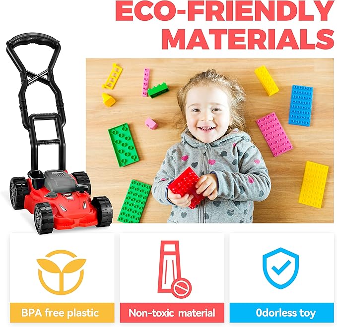 Toy Choi's Kids Lawn Mower Pretend Play Toy for Kids, Outdoor Push Lawn Toy, Preschool Gardening Push Toddler Lawn Mower Kids Toy Tool Set, Developmental Push Toy for Kids 3,4,5,6,7,8 Year Boys Girls
