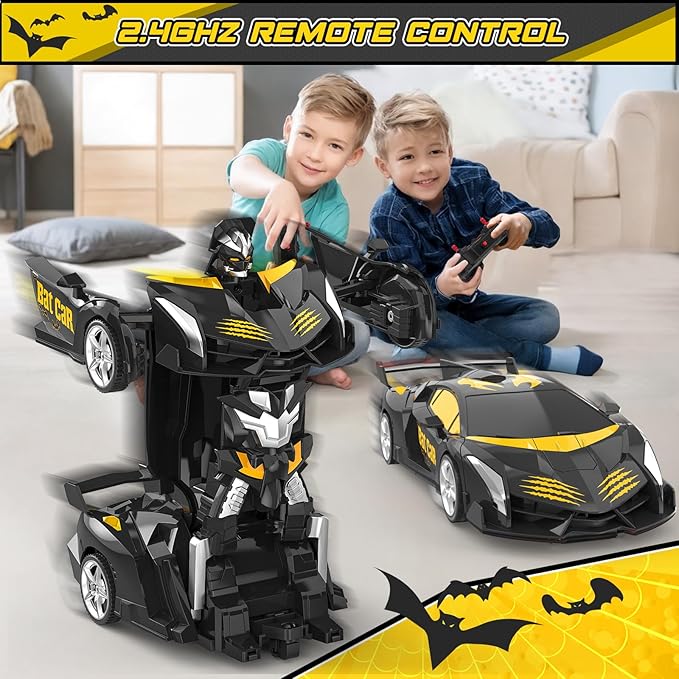 BLUEJAY Transform Rc Cars for Boys 4-7 8-12, 2.4Ghz Remote Control Car 1:18 Scale Transforming Robot, One-Button Deformation 360° Rotation Car Toy Gifts for Boys 3-5 (Bat)