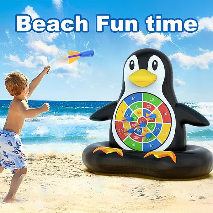 MOONTOY Pool Toys for Kids, Inflatable Penguin Dart Board Game, Pool Games for Beach & Backyard, Summer Water Toys for Boys Girls Ages 6-12, Teens & Adults (Pump Included)