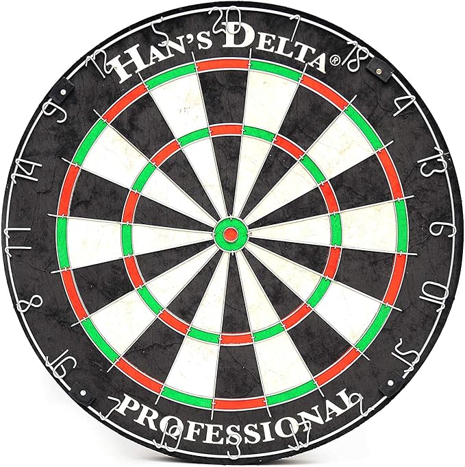 HAN'S DELTA Professional Bristle Dartboard Cabinet Set, Metal Corner Reinforcement, Regulation Steel Tip Dartboard, Includes 6 Steel Tip Darts and Scoreboards (Prince)