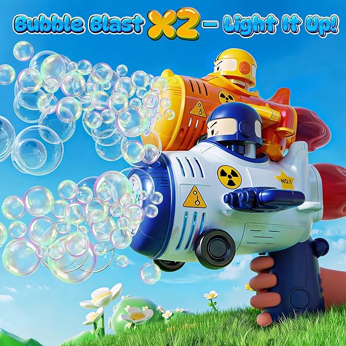 2 Pack Transformable Airplane Bubble Gun for Kids, 3-in-1 Bubble Blower Machines Toys with One-Click Transformation, LED Lights, and Rich Bubble Output, Ideal for Outdoor Play, Parties, Gifts