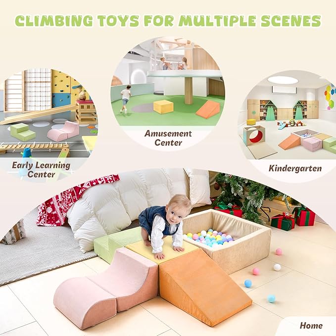 Climbing Toys for Toddlers 1-3 inside, Toddler Climbing Toys Indoor, 5-Piece Foam Climbing Blocks with Ball Pit (Balls not Included), Toddler Climber Indoor Foam Play Gym for Climbing Crawling Sliding