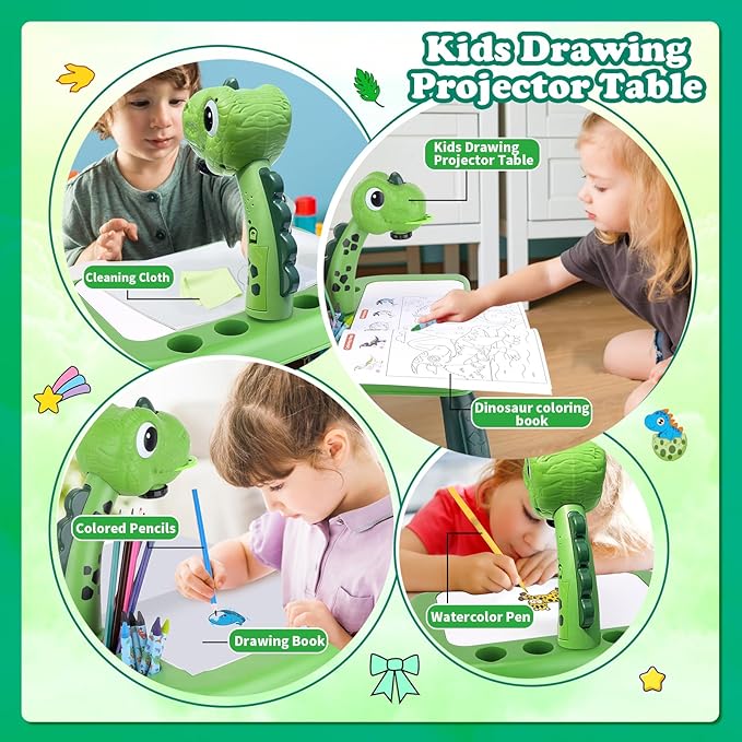 Drawing Projector for Kids, Art and Crafts, Drawing Board with Music, Color Pens, Pencils, Crayons, Scrapbook, Dinosaur Sticker Book, Ideal Toy for 3+ Year Old Girls & Boys (Dinosaur Kit)