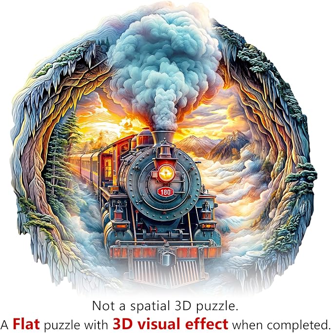KAAYEE Wooden Puzzles for Adults 95 Pieces Visual 3D Steam Train Wooden Jigsaw Puzzles for Adults Unique Shaped Train Wood Puzzle Gifts for Mother's Day Adult Kids(8.4 * 8.5 in)