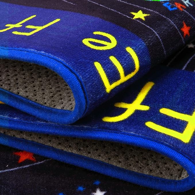 Solar System Kids Area Rug 5x7 Outer Space Rugs Ultra Soft Low Pile Universe Planet Theme Kids Play Mat Non Slip ABC Alphabet Educational Toddler Carpet for Classroom Bedroom Playroom Blue