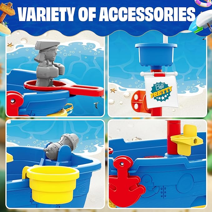 BELLOCHIDDO Water Table for Toddlers 1-3 - Ship Beach Toy Boat for Toddler, Summer Toys Kids Water Play Table & Sandbox, Water Toy Accessories for Boys Girls