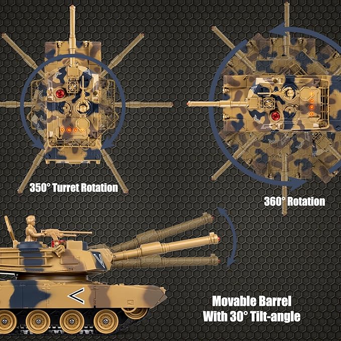 1/24 RC Tank, Remote Control US M1A2 Abrams Army Model Tank with Sound Effects, Lights and Smoke, 2.4G Military Model Toy for Kids, Perfect Birthday for Boys 6+ Years Old