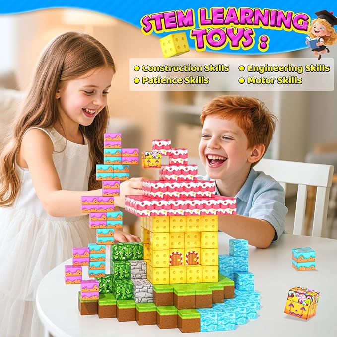200PCS Magnetic Blocks-Build Mine Magnet World Forest Candy Set Magnetic Tiles Cubes Toddler Kids Games Toys, Building Blocks Learning Outdoor Toys for 3 4 5 6 7 8 Years Old Boys & Girls