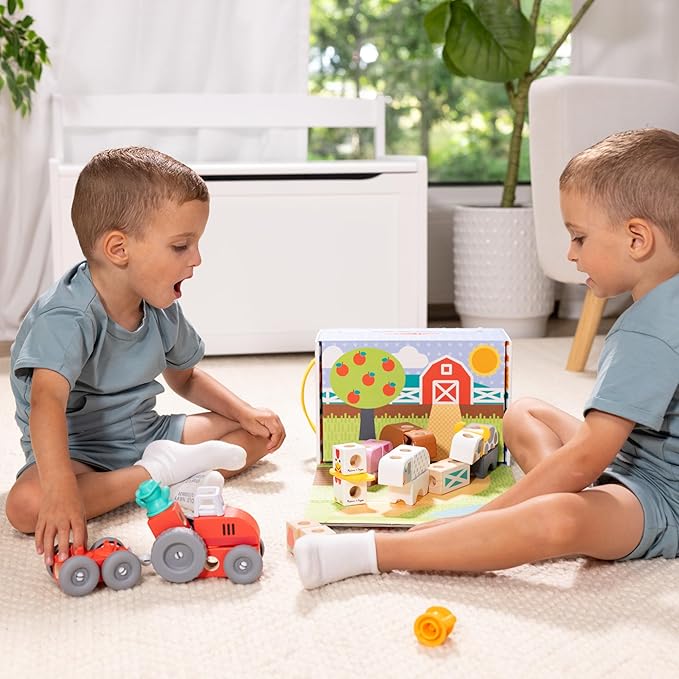 Melissa & Doug Blockables™ Farm Snap and Play, Mix and Match Connectable Wooden Building Blocks Play Set Toy for Preschool Boys and Girls (56 Pcs)