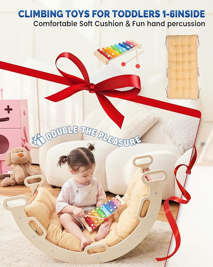 Pikler Triangle Set for Kids, 8 in 1 Colorful Montessori Large Climbing Toys for Toddlers 1-6 Inside with Ramp, Arch and Foldable Triangle, Wooden Child Indoor Playground