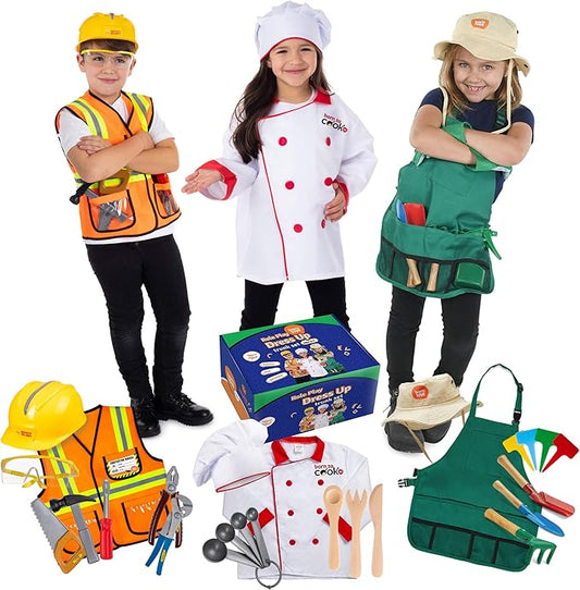 Born Toys Kids Dress Up Costumes for Toddlers - Washable Play Outfits for Boys & Girls, Ages 3-7 (Worker, Chef, Gardener)