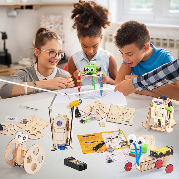 5-in-1 STEM Robot Kit for Kids Ages 5-7 8-10, Wood Building Art Crafts Kits for Boys 6-8 8-12, 3D Wooden Puzzles Robotics Models, Science Woodworking Projects Toys Gifts for Boy 6 7 8 10 12 Year OId