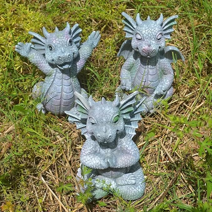 Cute Dragon Figurines Dinosaur Sculptures, Unique Resin Artwork for Office & Home Décor,Yoga Dragons Decorations for Garden & Yard,Outdoor Adorable Baby Dragon Statue Ornaments (Yoga A)