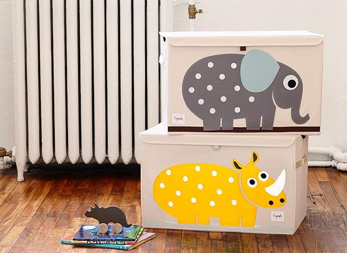 3 Sprouts Large Toy Chest for Kids with Lid and Handles - Collapsible Toy Storage Bin/Trunk/Box/Basket Organizer for Boys & Girls Playroom, Nursery, Rhino