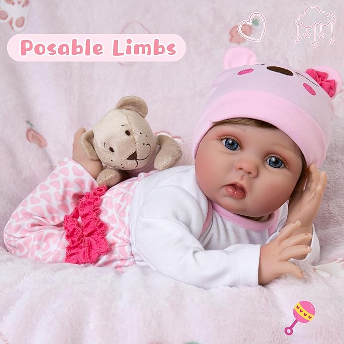 Lifelike Reborn Baby Dolls 22-Inch Realistic Newborn Baby Dolls That Look Real Cloth Body Real Life Baby Doll Girls with Clothes and Toy Accessories Gift Set for Kids Age 3+