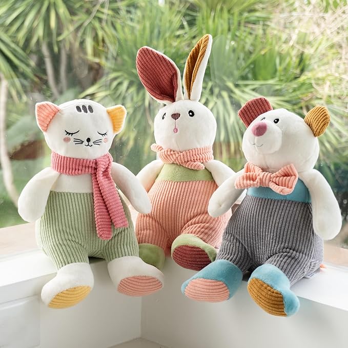 Soft and Cute Corduroy Bailey Bunny Stuffed Animal Plush Toy, Adorable Gift for Toddlers and Kids 14 Inches Green