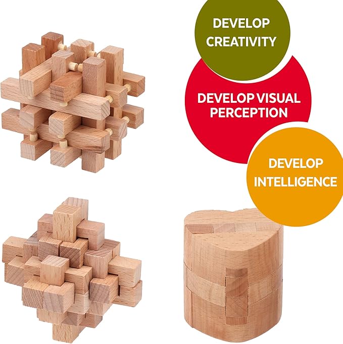Sharp Brain Zone Wooden Brain Teaser Puzzles for Adults & Kids (Heart Cube Puzzle)