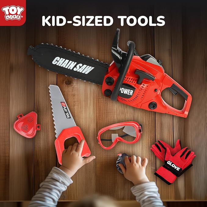 TOY Life Toy Chainsaw Kids Tool Set with Gloves Toddler Pretend Play Construction Tool Electric Chainsaw Play Set Outdoor Toy for Kids Halloween Costume for Boys Ages 3 4 5 6 7 8