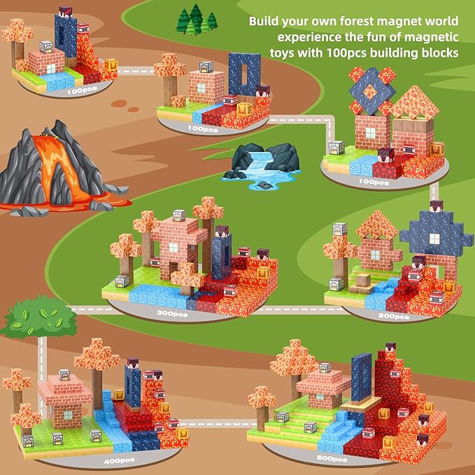 Magnetic Blocks 100 Pcs Magnetic Tiles Building Toys - Construction STEM Sensory Toys for 3-8 Year Old Boys & Girls