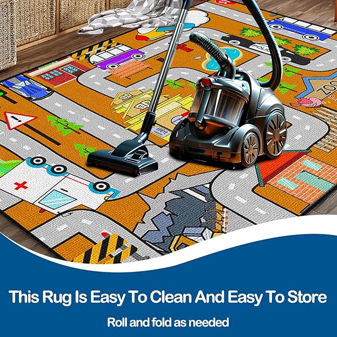 Car Rug Play Mat - Kids Play Rug for Playroom, Traffic City Life Road Rugs for Toys and Car Mat Educational Game Carpet Toddler 4.5x6 Feet