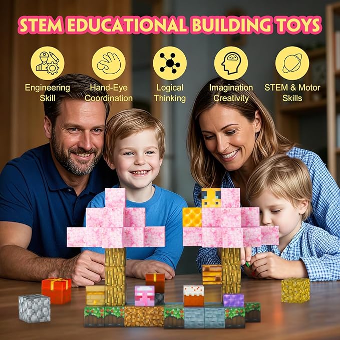 Magnetic Blocks-80pcs Mine Magnet 3D Craft World Set,Magnetic Blocks Le Building go Toys for Kids,STEM Sensory Toys for Toddlers Birthday Gifts,Constructions Toys for Boys & Girls Age 3+