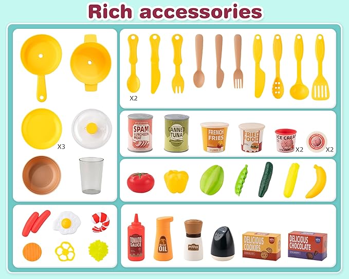 Kids Kitchen Play Set,Interactive Kids Kitchen Play Set with 50Pcs of Pretend Kitchen Toys,Realistic Sound Effects,and Simulated Functionality - Suitable for Toddlers Aged 3-5 Years (Green)