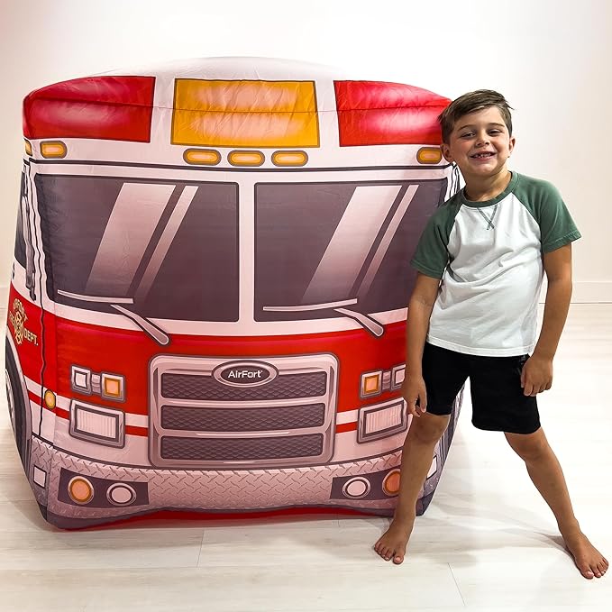 The Original Patented AirFort - Build A Fort in 30 Seconds, Inflatable Fort for Kids, Play Tent for 3-12 Years, A Playhouse Where Imagination Runs Wild, Fan not Included (Firetruck)
